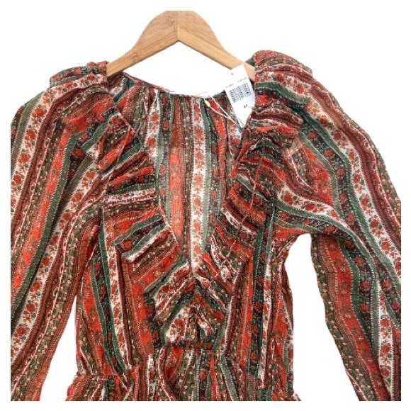 DÔEN Marlanna Silk Chiffon Boho Maxi Dress, Brown/Orange, Size XS, NWT - Picture 10 of 15